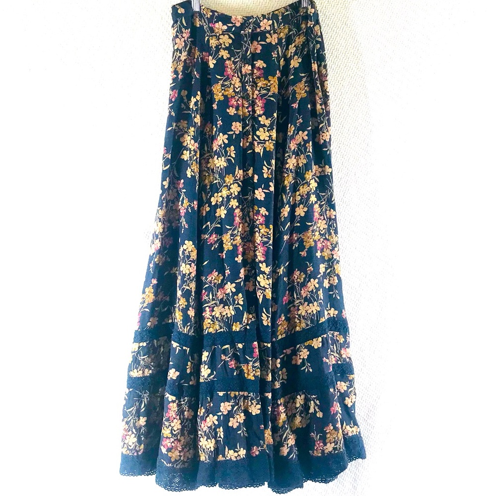 Denim & Supply Ralph Lauren Maxi Skirt M floral boho cottage core tiered lace
